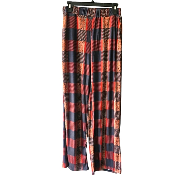 Crazy Train Western Buffalo Plaid W/ Tooled Leather Look Lounge Pants W/ Pockets - Picture 2 of 12